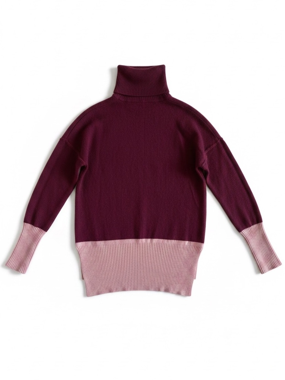 MAX STUDIO Cashmere Turtleneck Sweater Burgundy Pink Colorblock XS